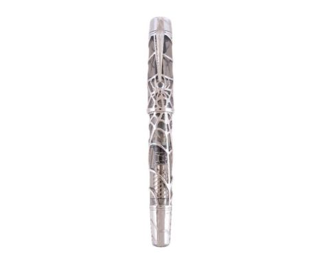 ϒMontblanc, Magical Black Widow, 88, a limited edition white gold coloured skeleton fountain pen, no. 09/88, circa 2004, stam