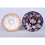A 19th century Meissen porcelain dish with applied gilt painted floral decoration, 10" dia, and a