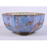 A Wedgwood lustre octagonal porcelain bowl, decorated with various fish, 6 1/4" dia