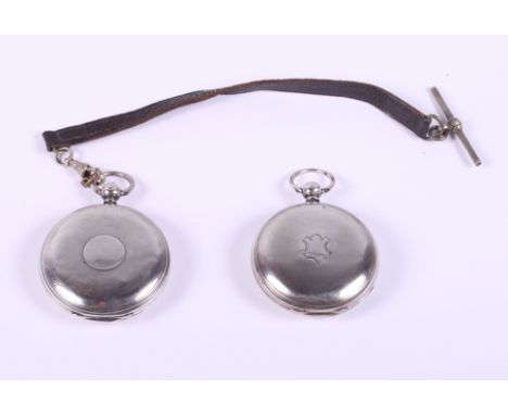 Two silver cased hunter pocket watches with engine turned decoration