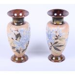 A pair of Doulton Lambeth stoneware vases, tubelined with floral decoration, impressed marks to