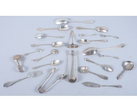 A quantity of Victorian and later silver, including sugar tongs, caddy spoons and other items, 6.8oz troy approx