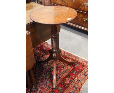 A 19th century circular top occasional table, on bobbin turned column and tripod splay support, 16 1/2" dia