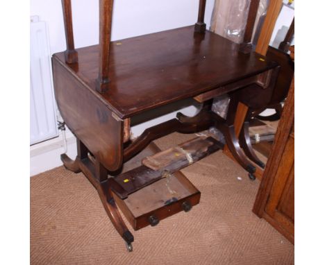 A Georgian mahogany and banded sofa table, on twin supports, 42" wide (for restoration)