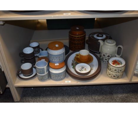 A selection of various Hornsea Tapestry pattern storage jars, and other Hornsea pottery wares etc