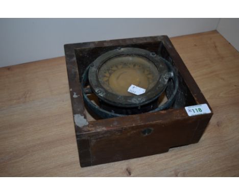 A nautical gimbal compass, Sewill, Liverpool, in wood frame.