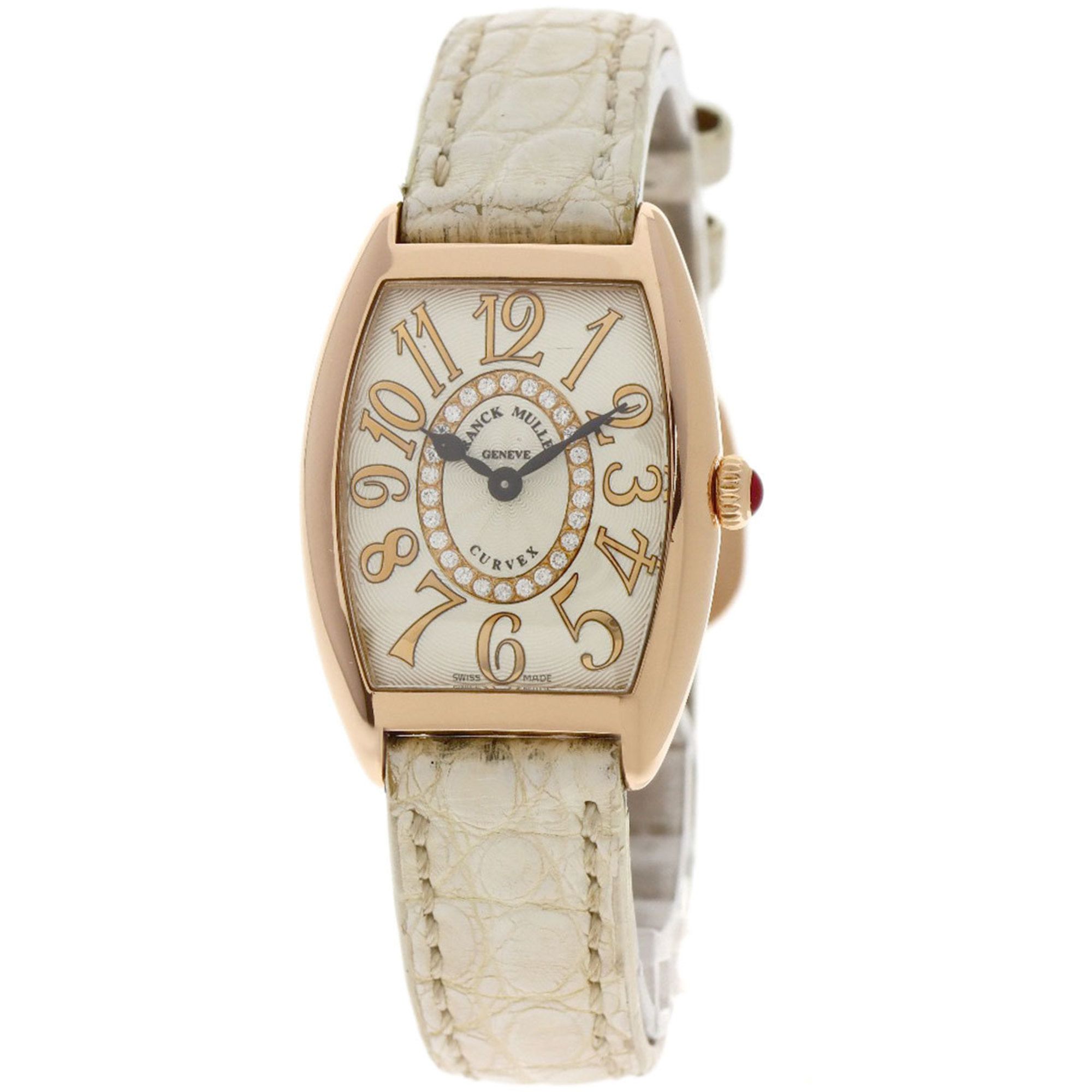 Franck Muller 1752QZRELCD1R Tonneau Curvex Releaf Diamond Watch in 18K Pink Gold and Leather, Women'