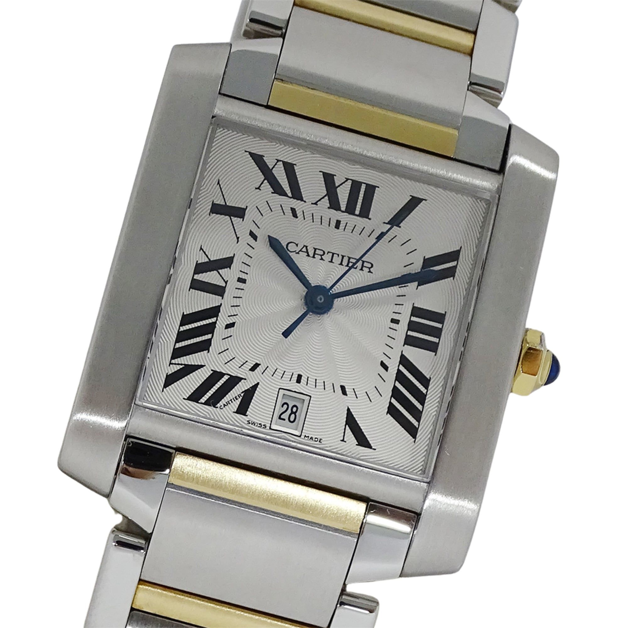 Cartier Tank Française Men's Watch, LM, Date, Automatic, Stainless Steel, Gold, Yellow W51005Q4, Com