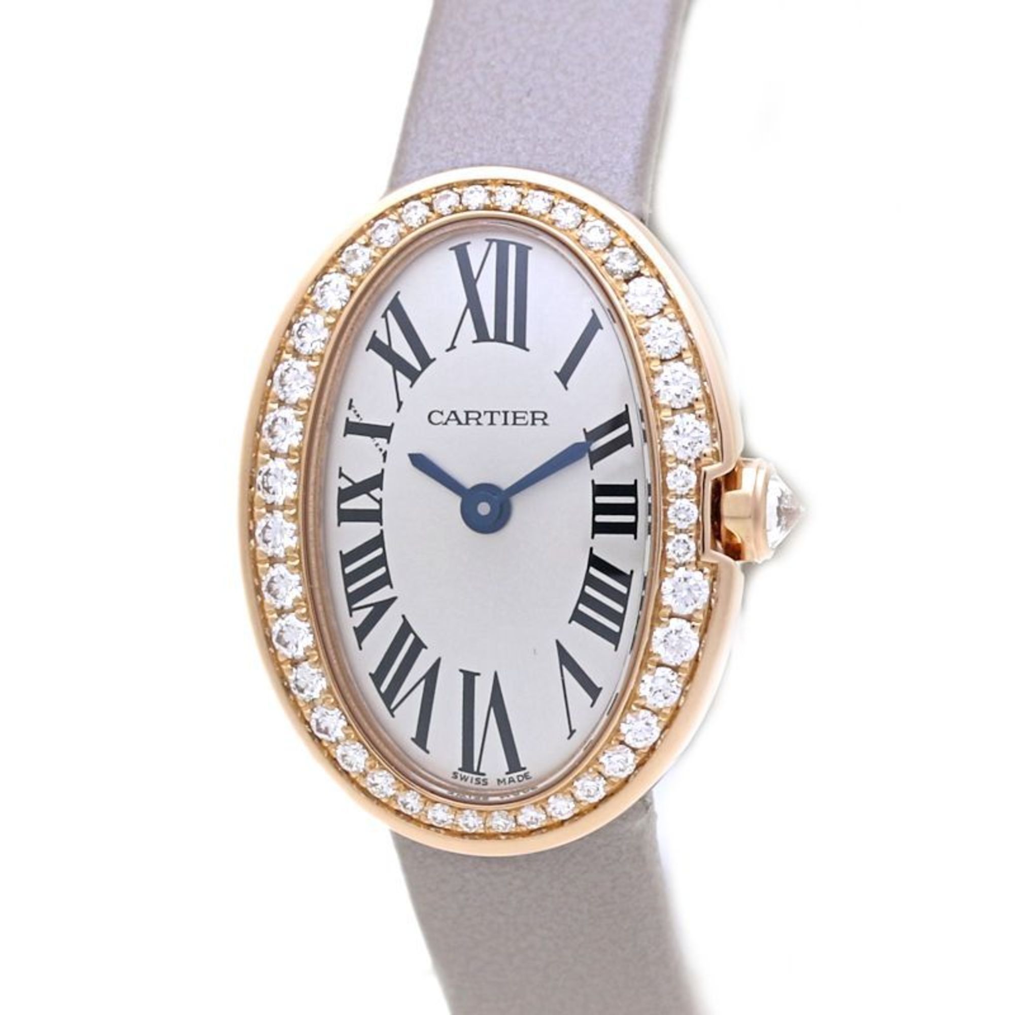 CARTIER Cartier Mini Baignoire with Diamond Bezel WB520028 Women's Watch in 18K White Gold and Leath