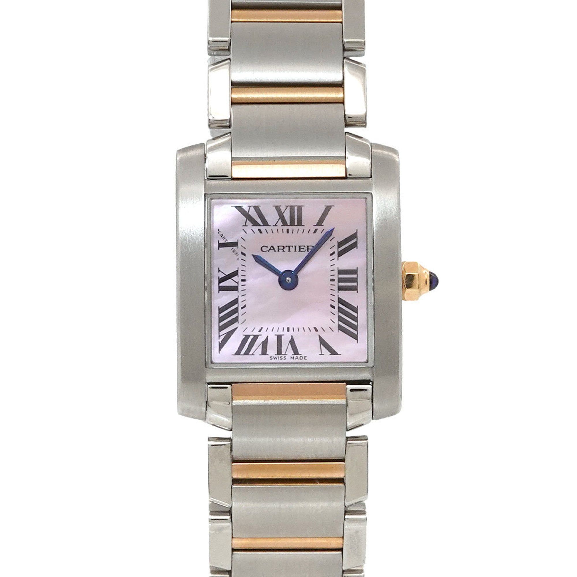 Cartier Tank Française SM Two-tone Watch W51027Q4 Women's Pink Shell 18K Gold Quartz