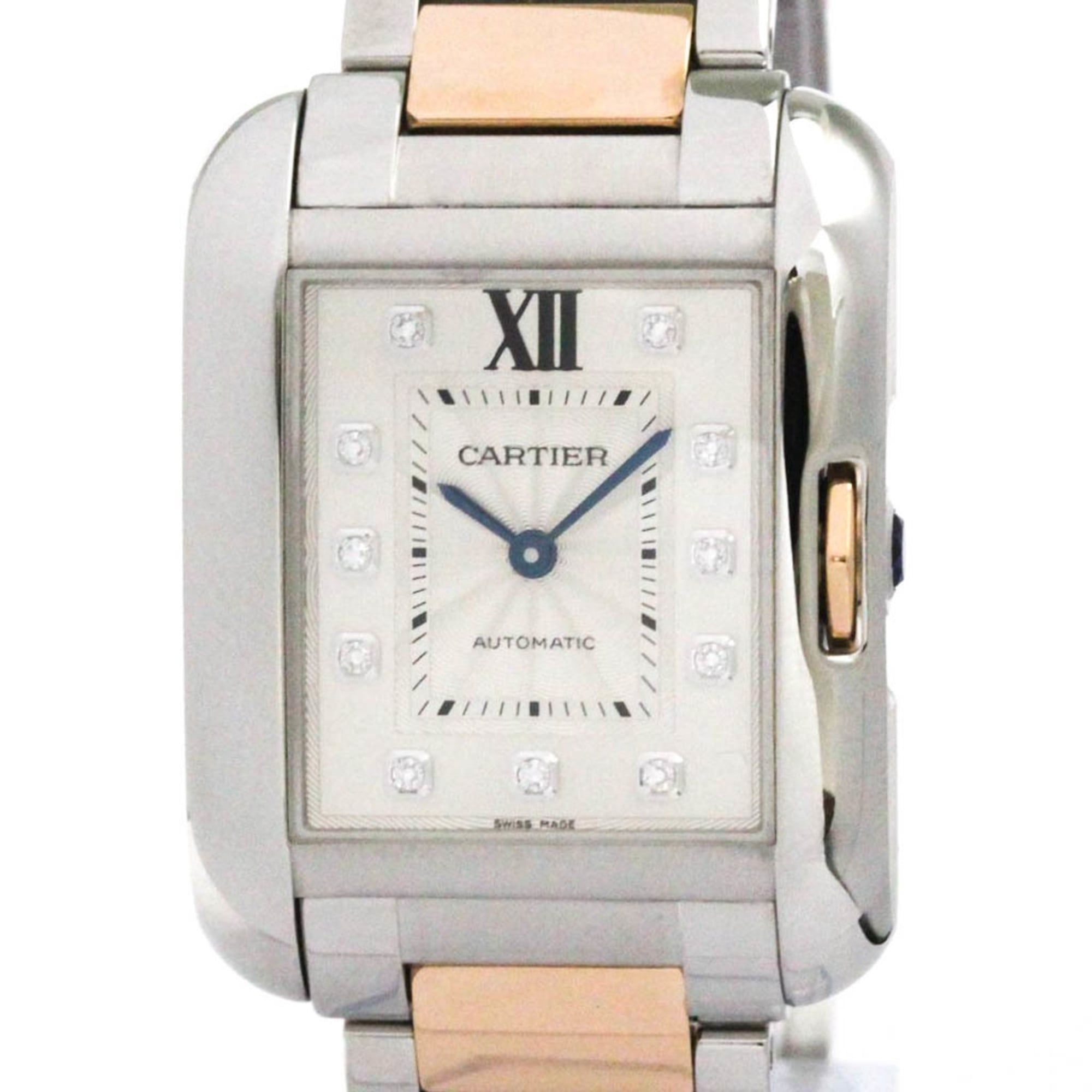 CARTIER Tank Anglaise LM Diamond 18K Pink Gold Steel Unisex Watch WT100025