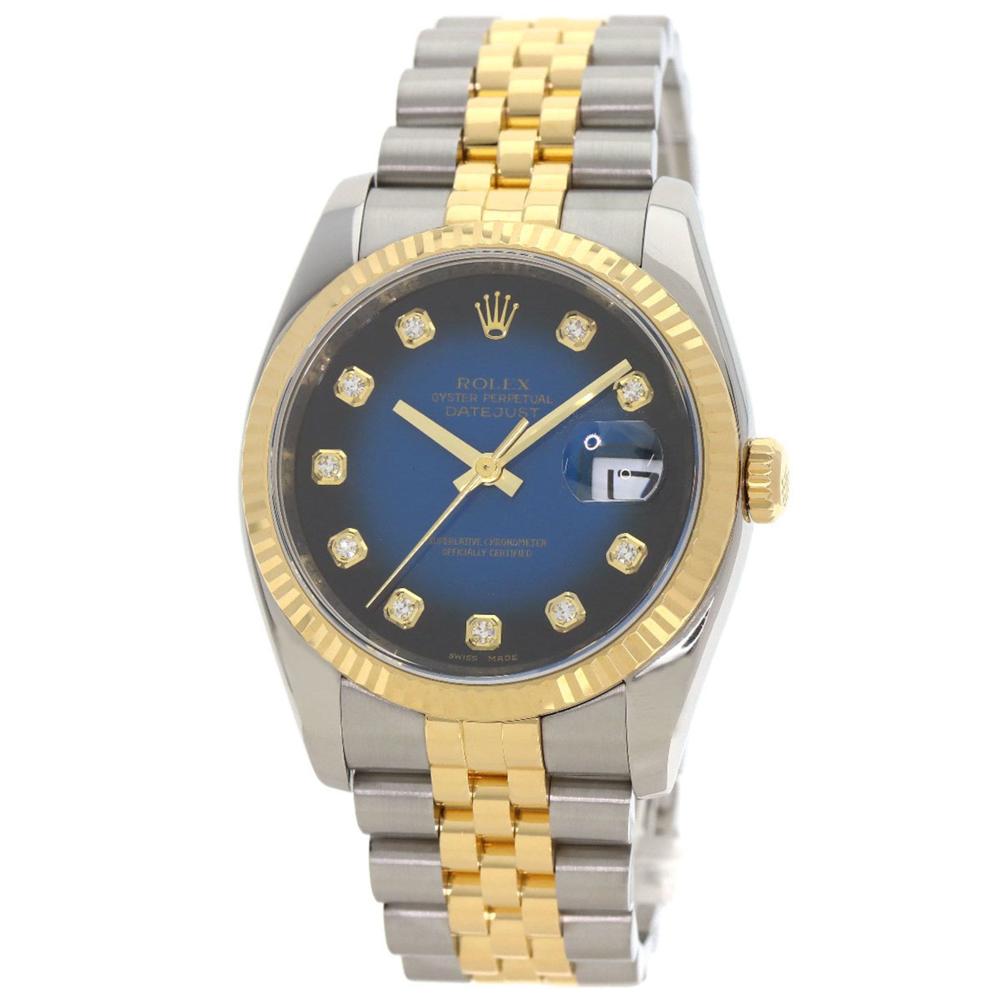 Rolex 116233G Datejust 10P Diamond Blue Gradient Stainless Steel Watch, SSx18KYG, 18KYG, Men's