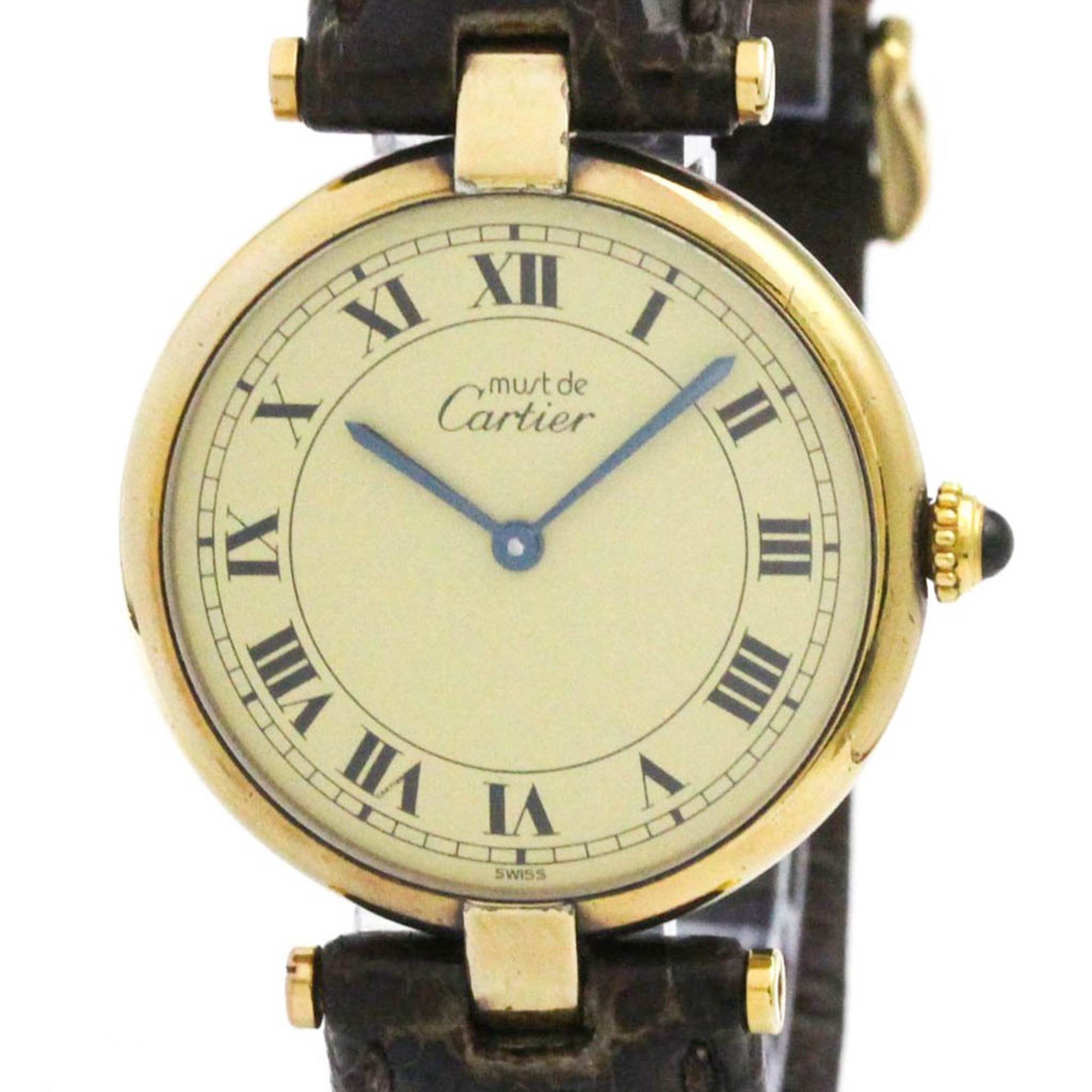 CARTIER Must Vendome Gold Plated Leather Quartz Unisex Watch 590003