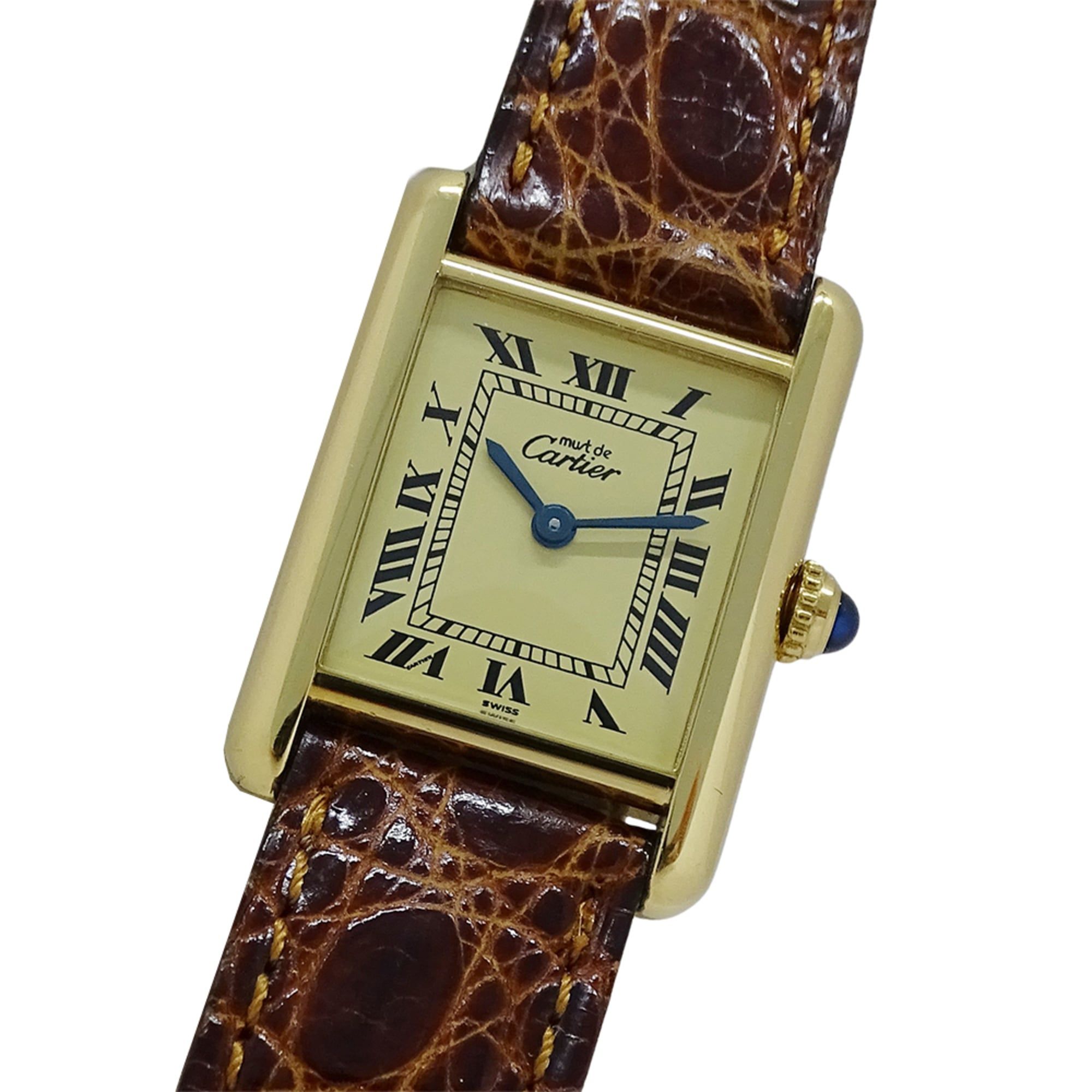 Cartier Must Tank Women's Watch, Small, Vermeil Quartz, QZ 925 Leather, Square, W1003153
