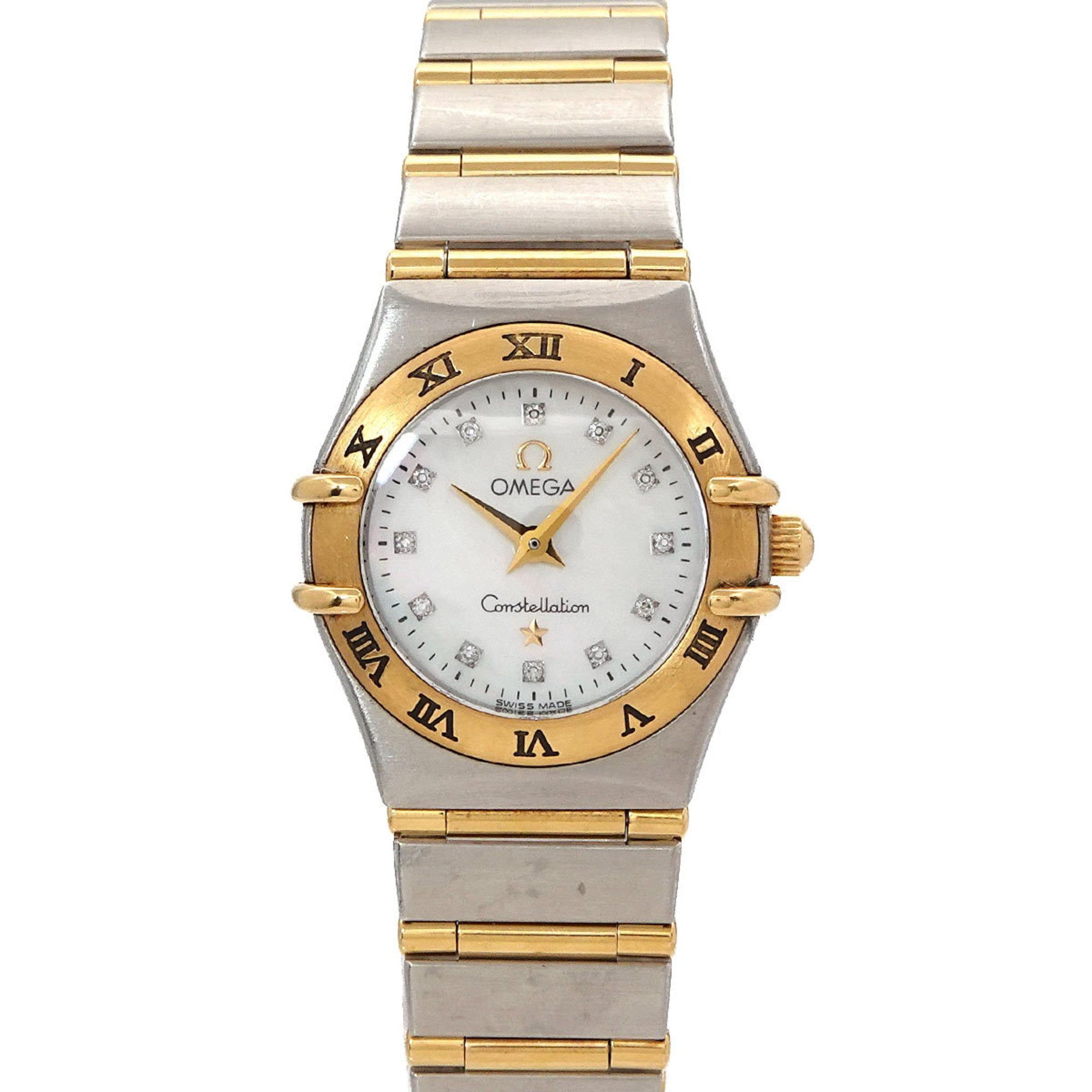 OMEGA Constellation Mini Two-Tone 1262 75 Women's Watch with 12 Diamonds, White Shell, and Yellow Go