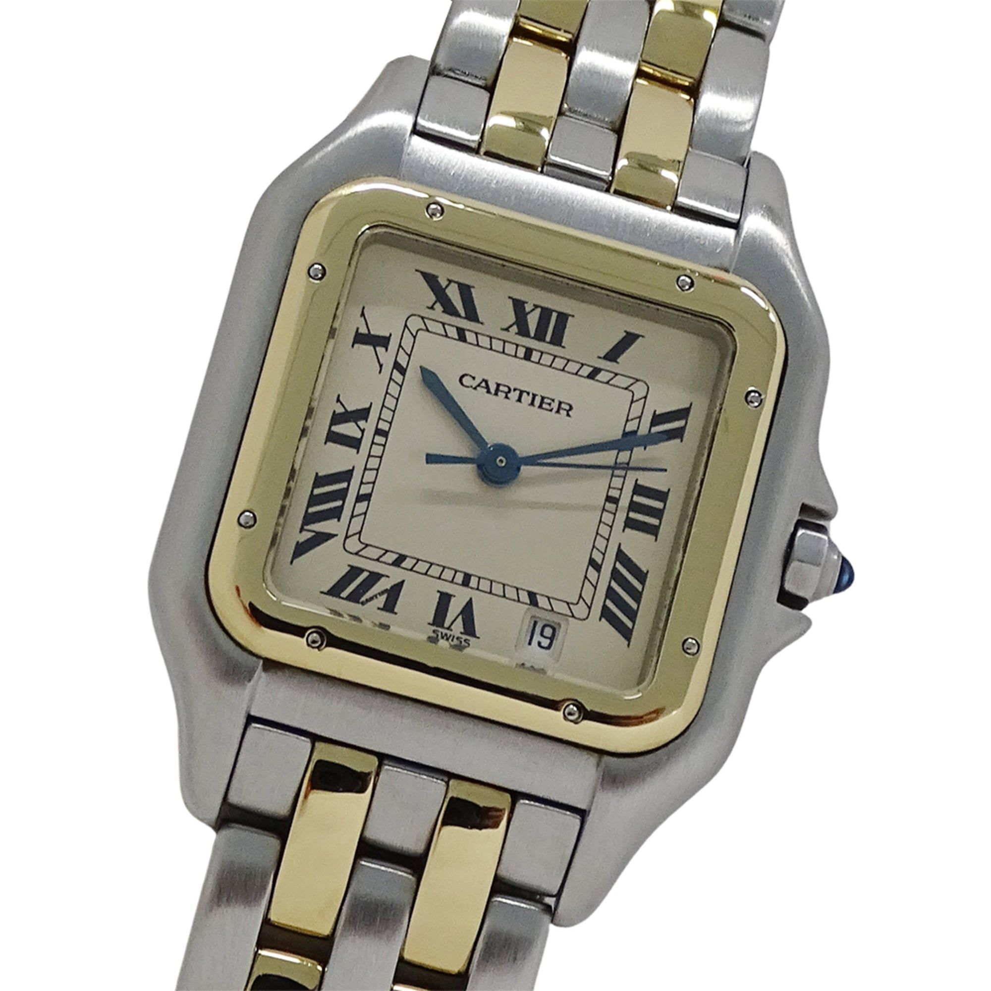 Cartier Panthère MM 2-Row Date Quartz Watch, Stainless Steel, Gold, and Yellow W25028B6, Polished, f