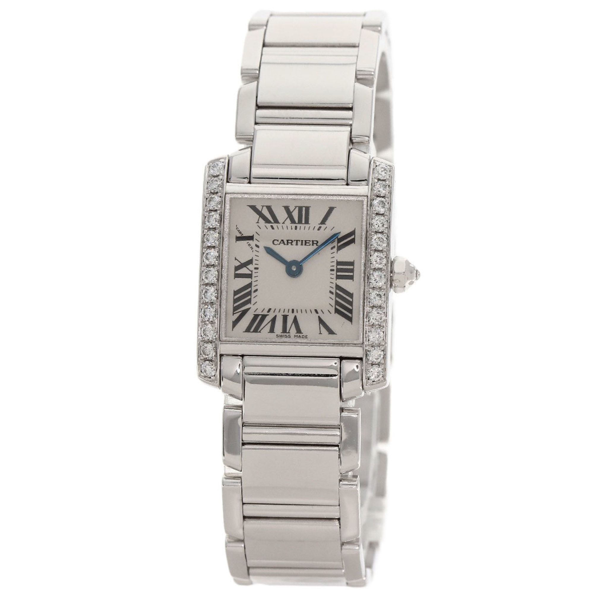 Cartier WE1002S3 Tank Française Small Watch with Diamond Bezel, 18K White Gold/18KWG/Diamond, Women'
