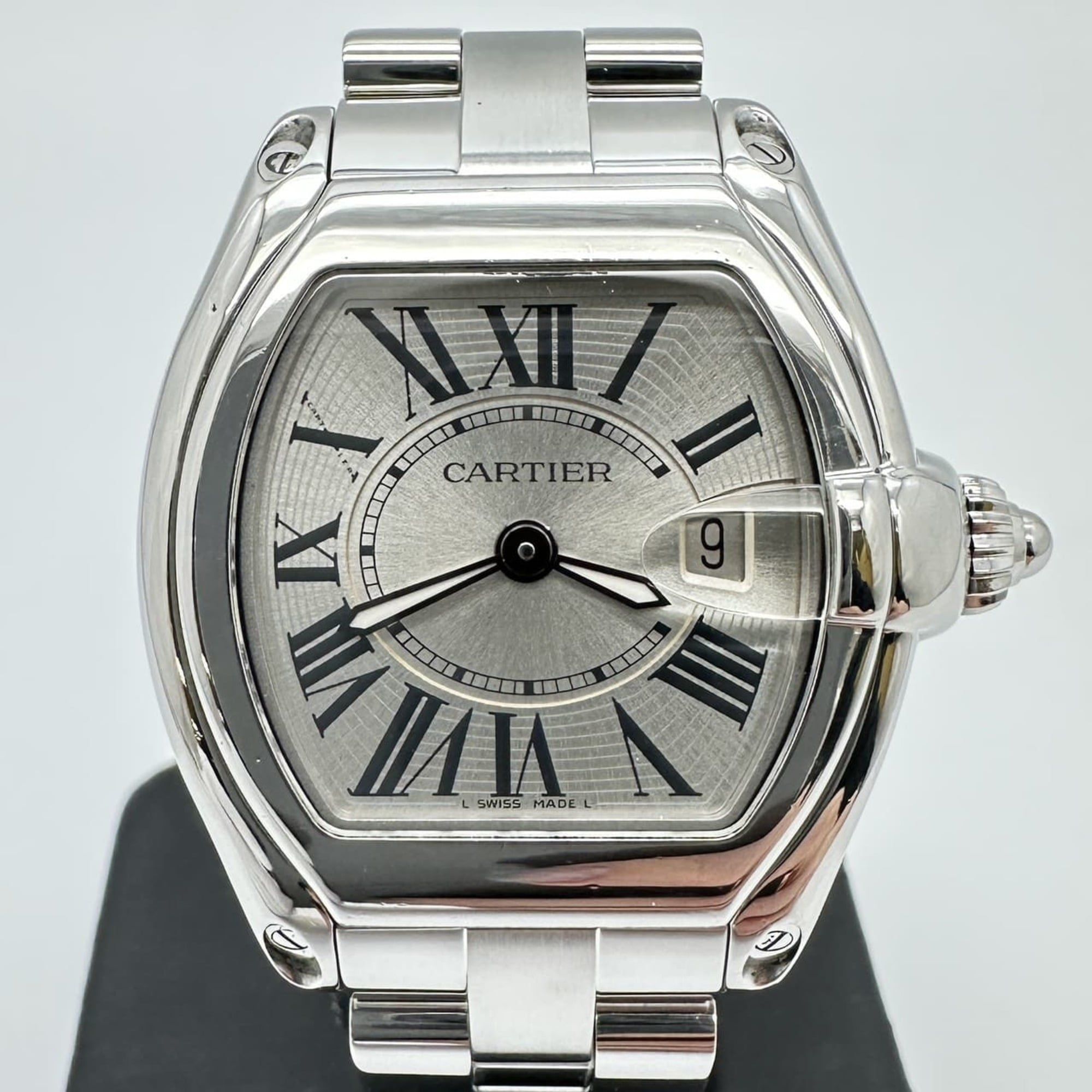 Polished Cartier Roadster SM W62016V3 Watch, Date, Quartz, Stainless Steel, Silver, for Men and Wome