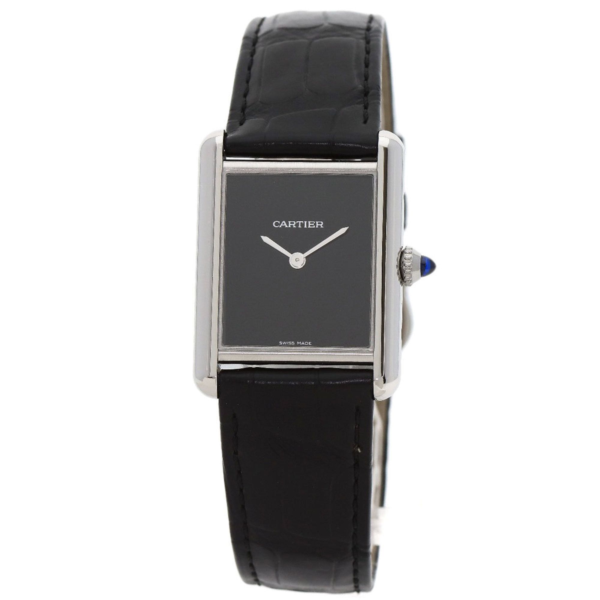 Cartier WSTA0072 Must Tank LM Watch in Stainless Steel and Crocodile Leather, Men's