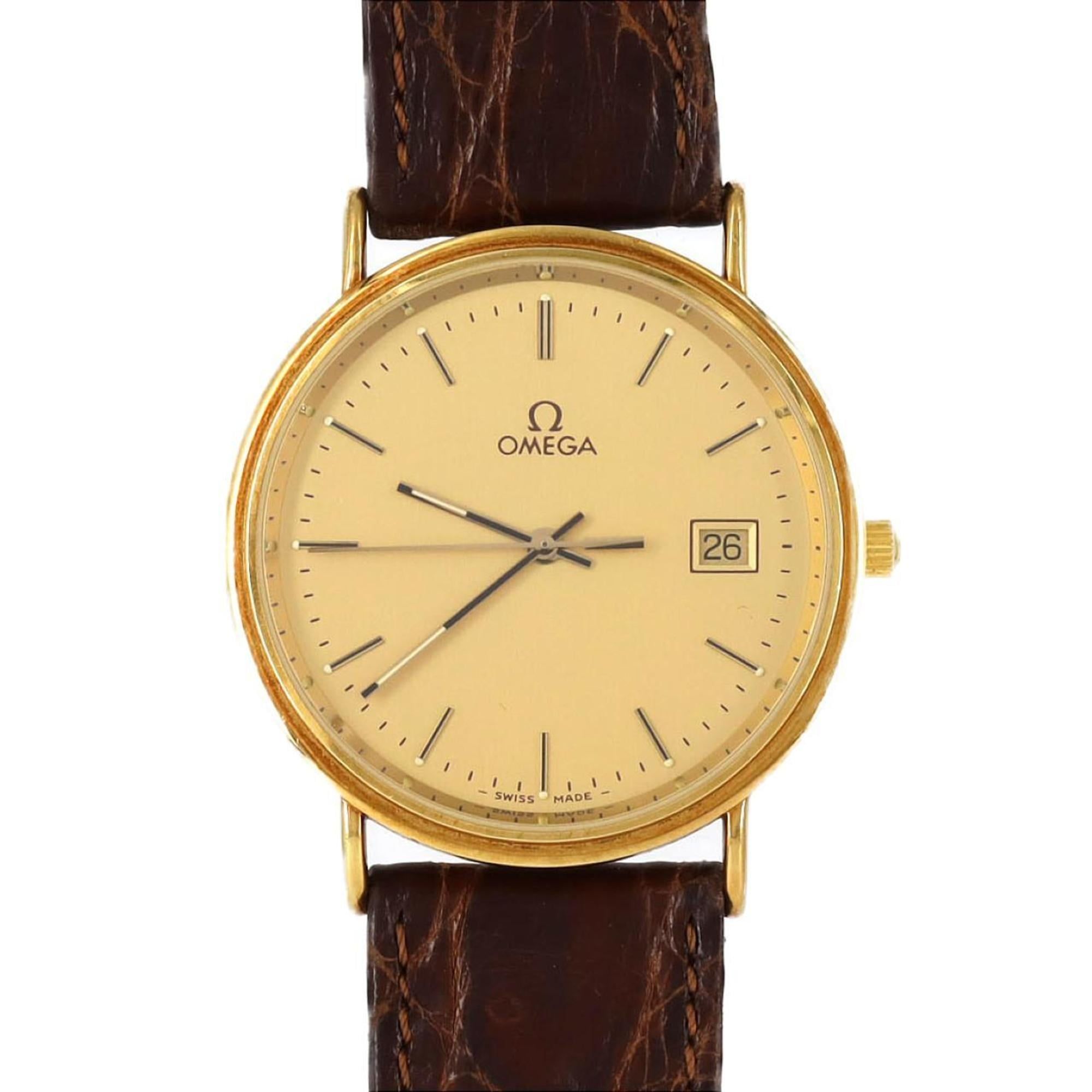 Omega round case YG watch quartz