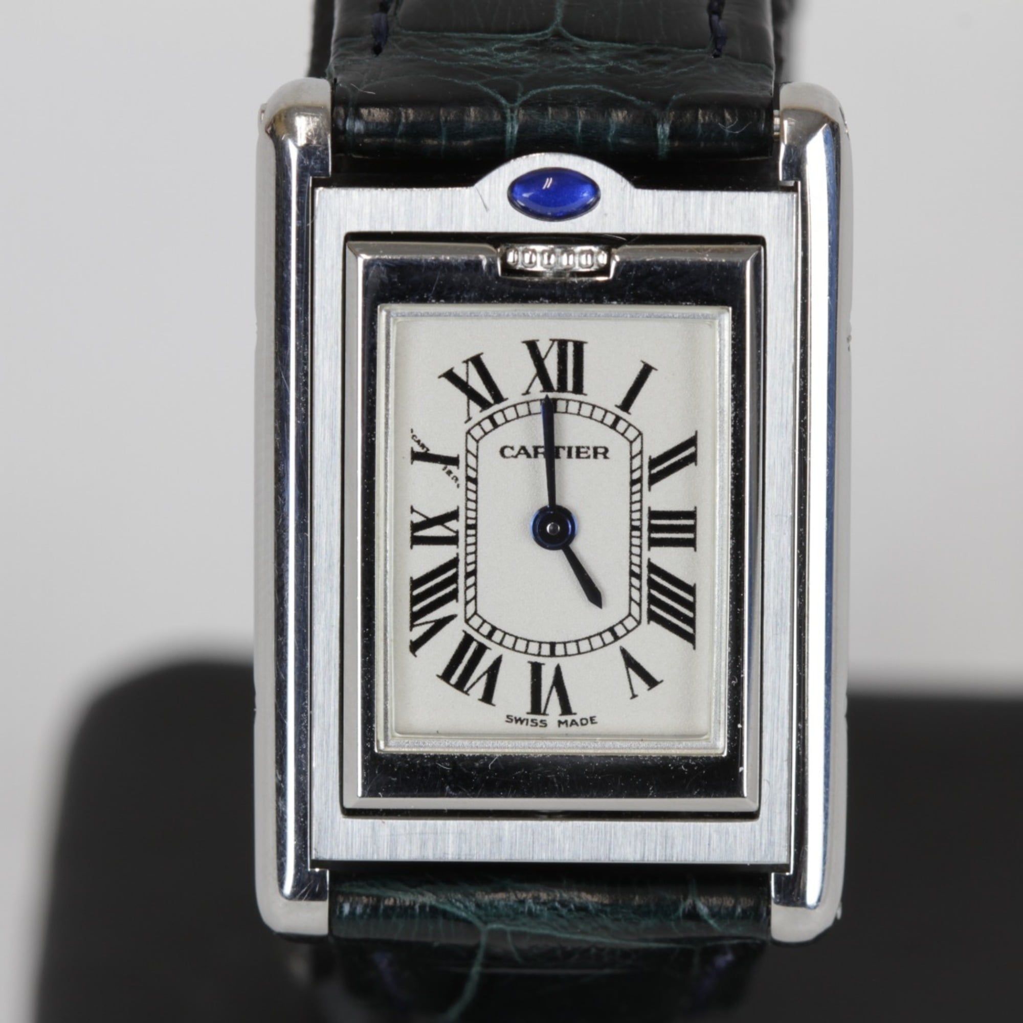 CARTIER Tank Basculant SM W1011158 Women's Stainless Steel/Leather Watch