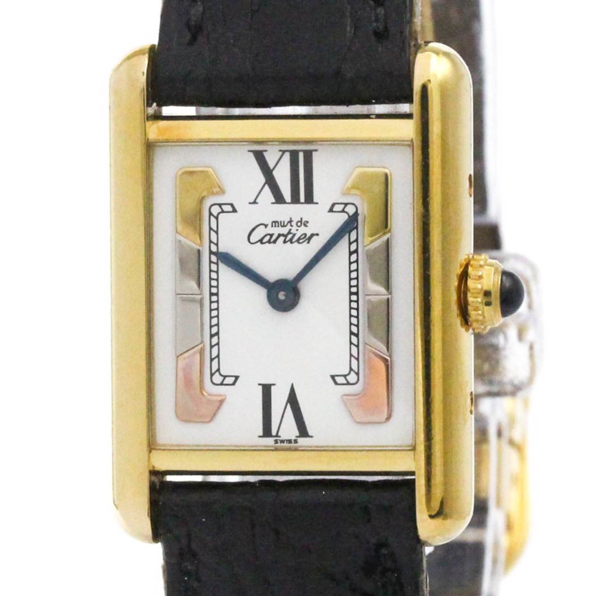 CARTIER Must Tank Vermeil Gold Plated Leater Quartz Mens Watch W1006354