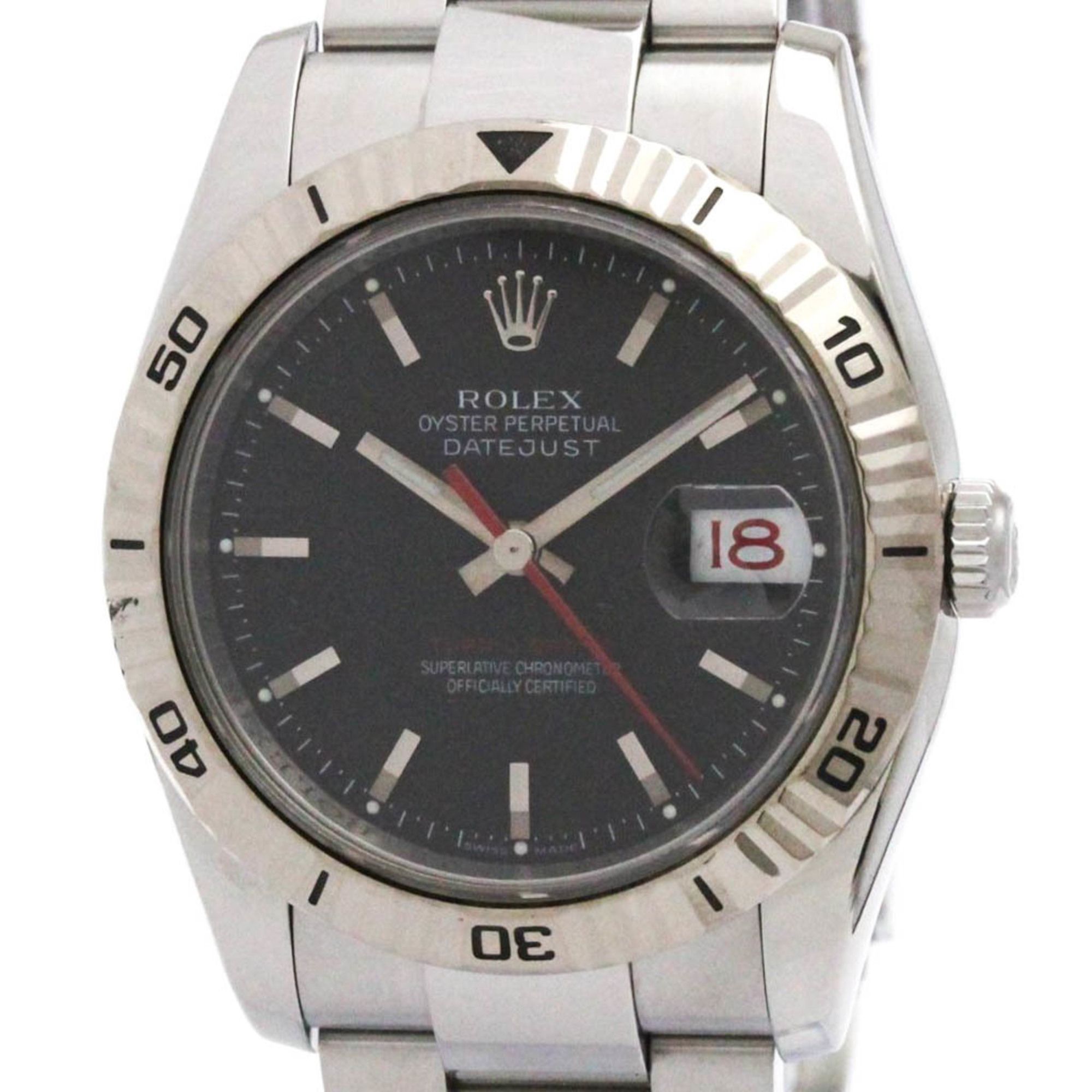 ROLEX Datejust Turn-O-Graph 18K White Gold Steel Automatic Watch 116264 Polished