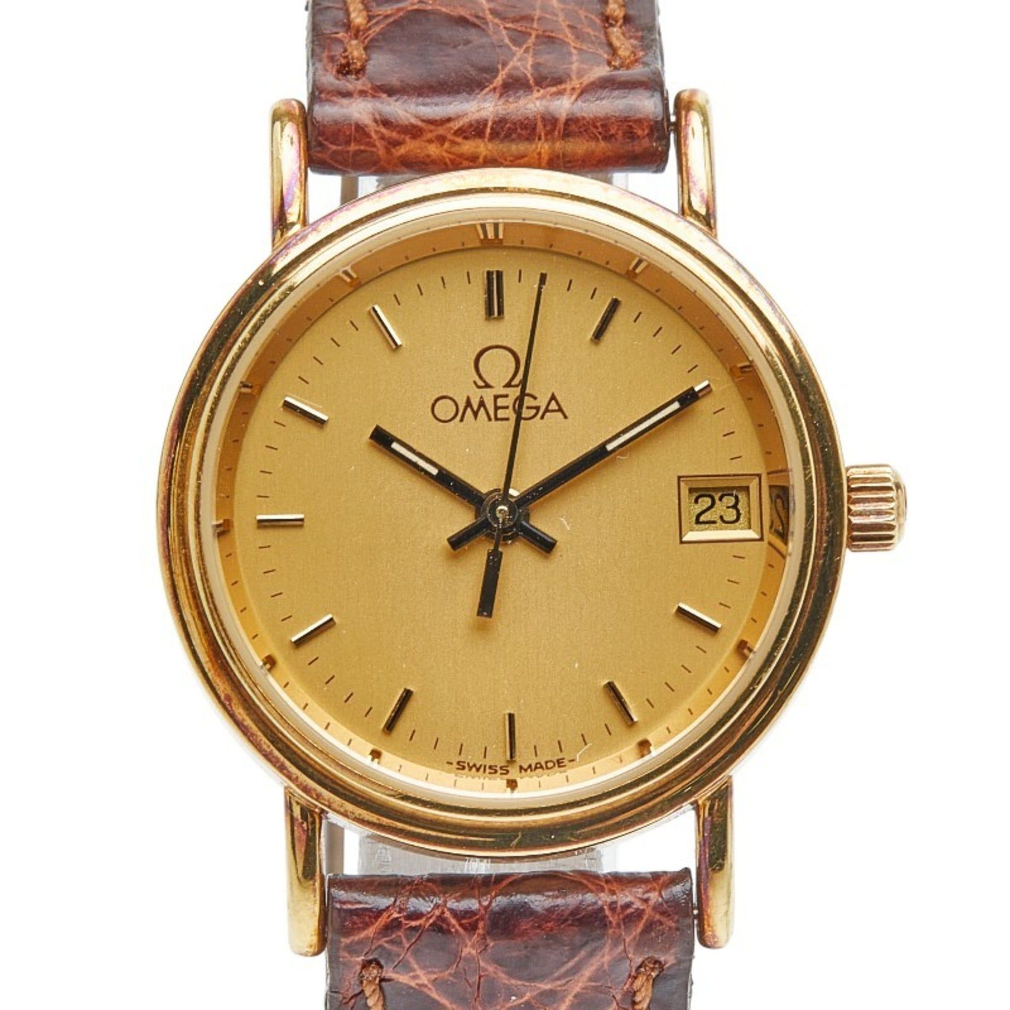OMEGA Women's Watch 79801112 Quartz Gold Dial Stainless Steel Leather