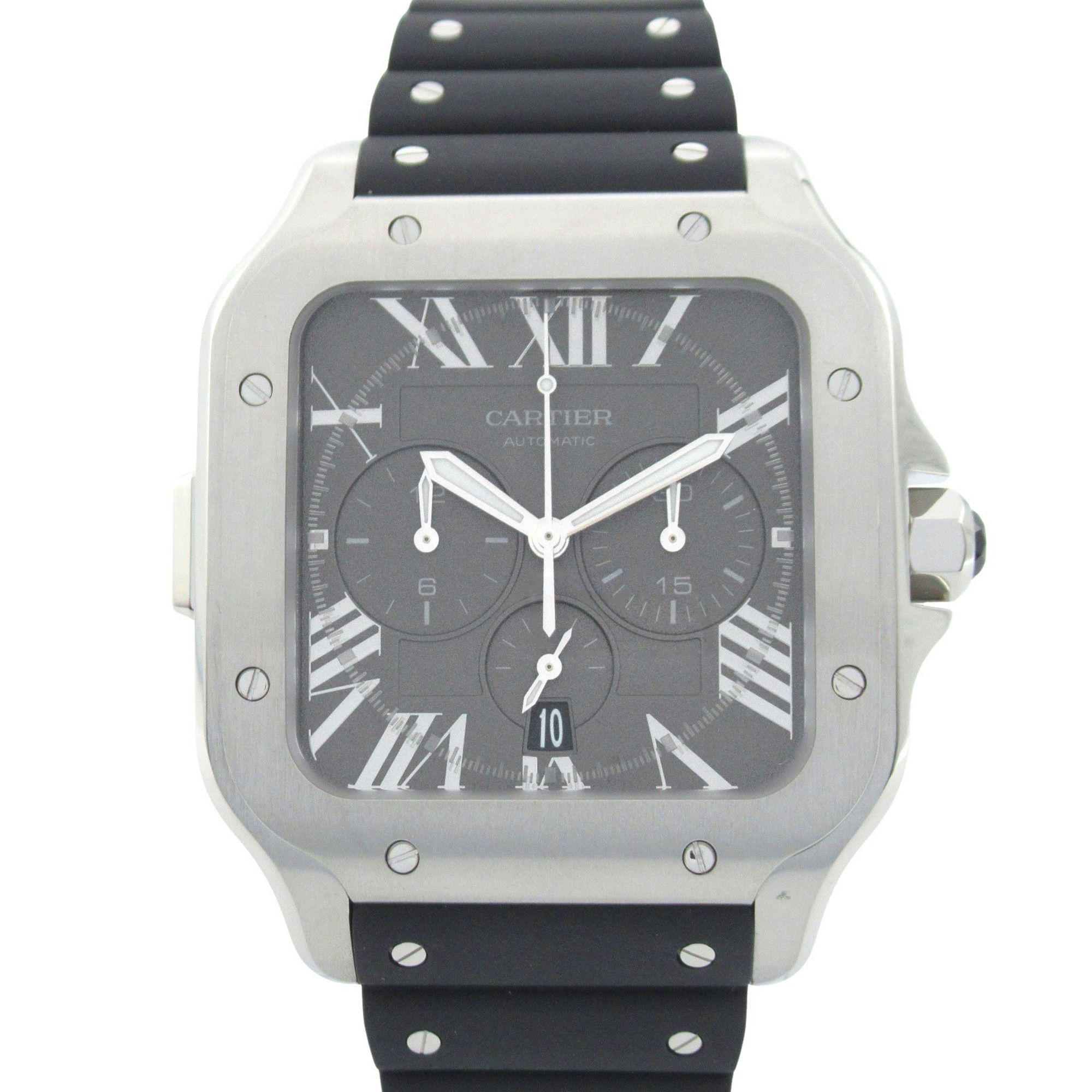 Cartier Santos de Chronograph XL Men's Watch in Stainless Steel with Rubber Strap, Gray (WSSA0078)