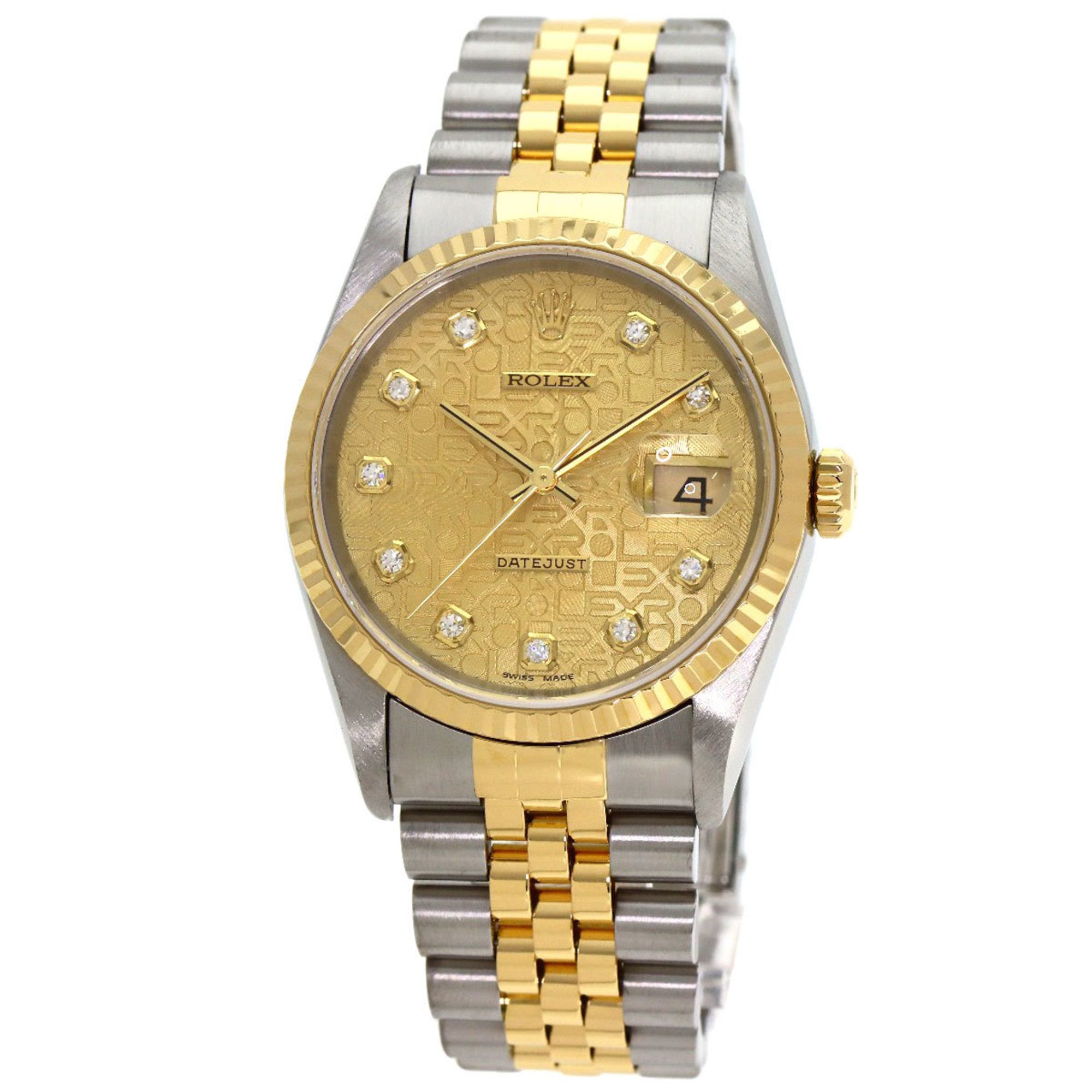 Rolex 16233G Datejust 10P Diamond Watch Stainless Steel/SSx18KYG/18KYG Men's ROLEX