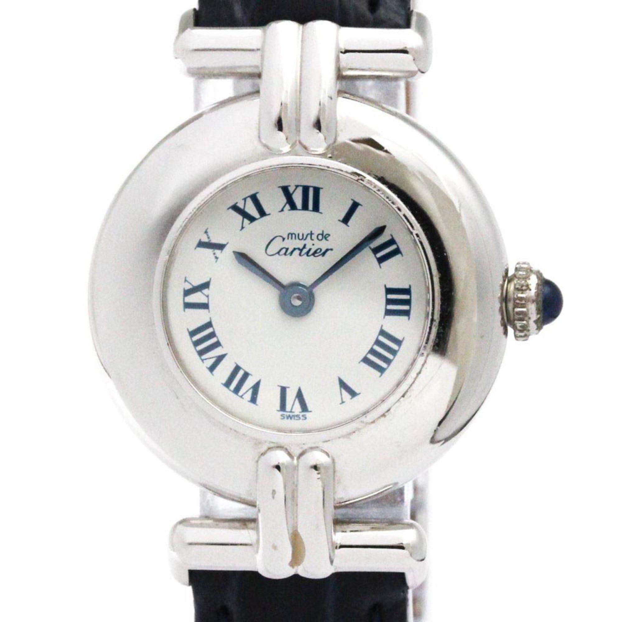 CARTIER Must Colisee Silver 925 Leather Quartz Ladies Watch