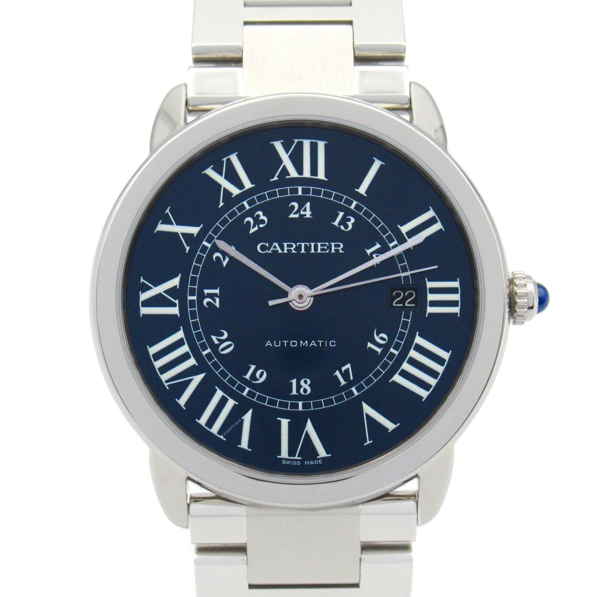 Cartier Rondo Solo Watch Stainless Steel Men's Blue WSRN0023