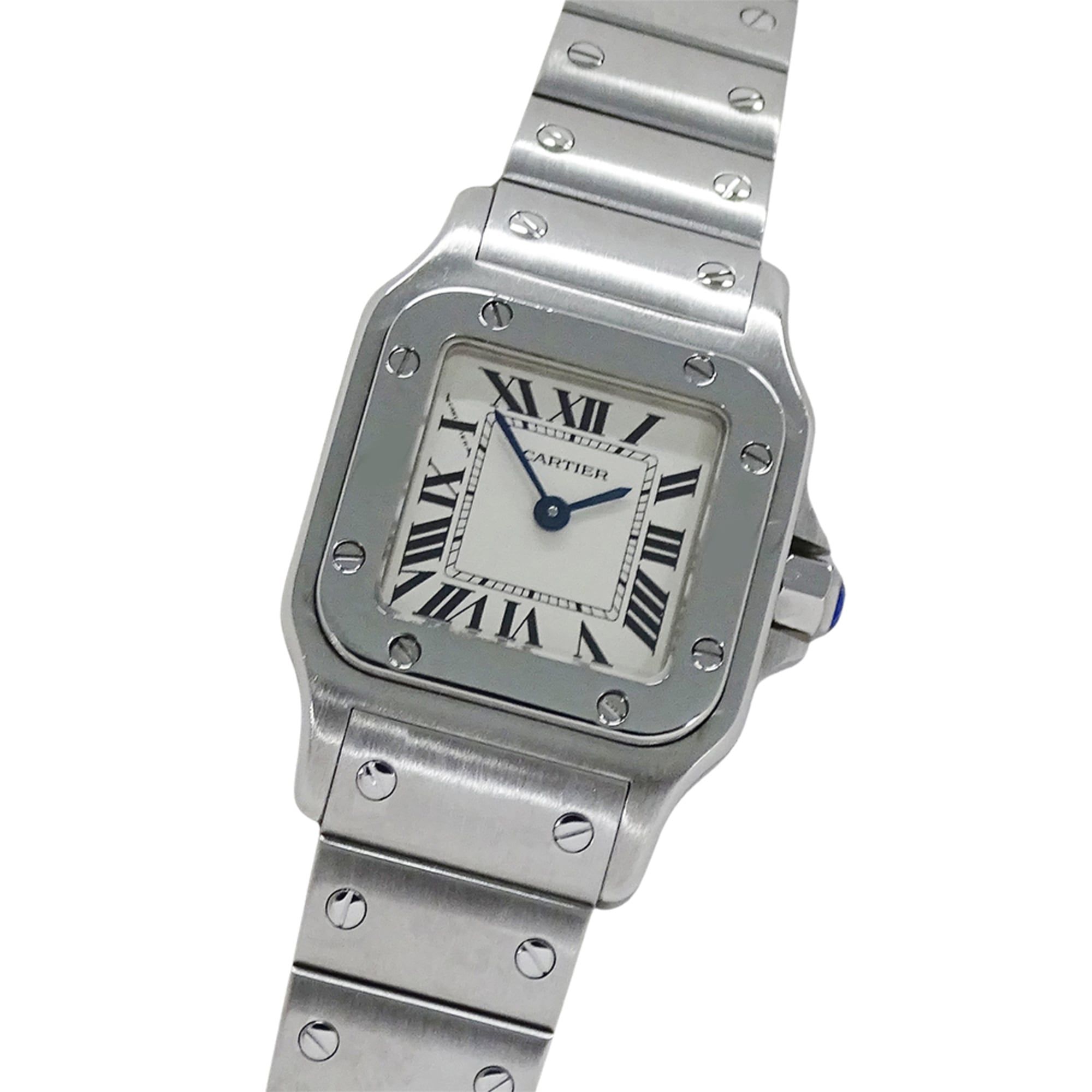 Cartier Santos Galbe SM Quartz Watch for Women, W20056D6, Stainless Steel, Silver/Ivory, Polished