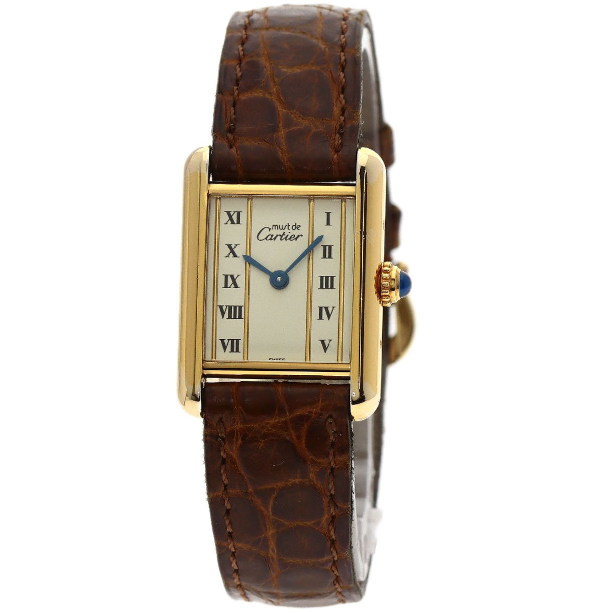 Cartier W1003053 Must Tank SM Watch, GP Leather, Women's
