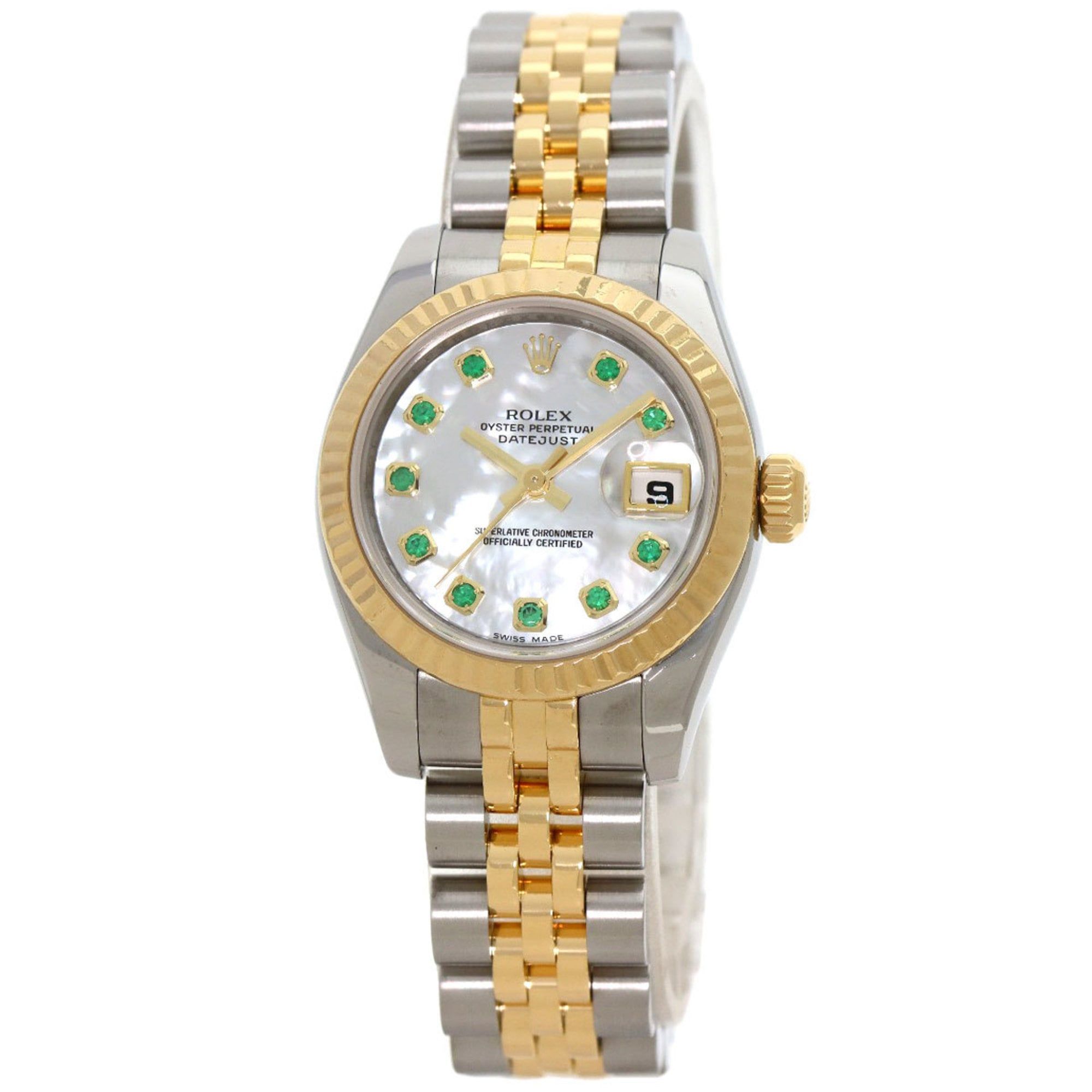 Rolex 179173NGE Datejust 10P Emerald Watch Stainless Steel/SSx18KYG Women's