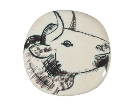 λ PABLO PICASSO (SPANISH 1881-1973)PROFIL DE TAUREAU (ALAIN RAMIE 315)Painted and glazed ceramic plaque, 1956, from the editi