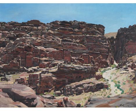 λ DAVID BOMBERG (BRITISH 1890-1957)ROCK FAÇADE, NORTH-EAST WALL, PETRAOil on canvas Signed and dated 24 (lower right)58.5 x 7