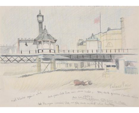 λ ELWIN HAWTHORNE (BRITISH 1905-1954)BRIGHTON, PALACE PIER  Pencil and coloured pencilTitled and annotated (along lower edge)