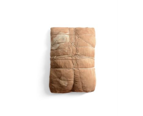 λ CHRISTO (AMERICAN/BULGARIAN 1935-2020)PACKAGEFabric, rope and woodSigned and dated 63 (verso)50 x 34cm (19½ x 13¼ in.)Prove