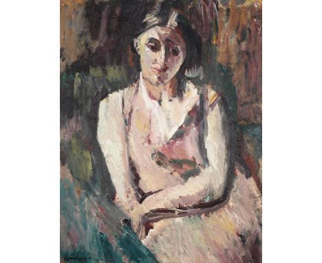 λ DAVID BOMBERG (BRITISH 1890-1957)PORTRAIT OF LADY SEATED, THOUGHT TO BE LILIAN, THE ARTIST'S WIFE Oil on canvas Signed and 