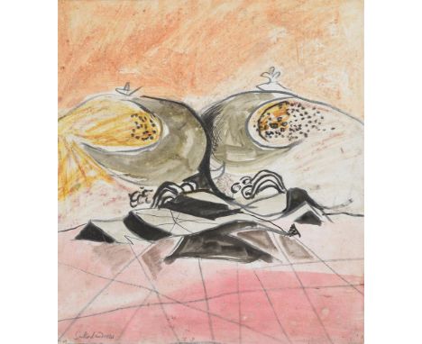 λ GRAHAM SUTHERLAND (BRITISH 1903-1980)INTERLOCKING HILLSInk, watercolour, pastel and gouacheSigned and dated 1945 (lower lef