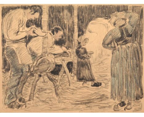 ROBERT POLHILL BEVAN (BRITISH 1865-1925)BRETON SABOTMAKERS  Charcoal and crayon 26 x 33.5cm (10 x 13 in.)Provenance:Robert Be