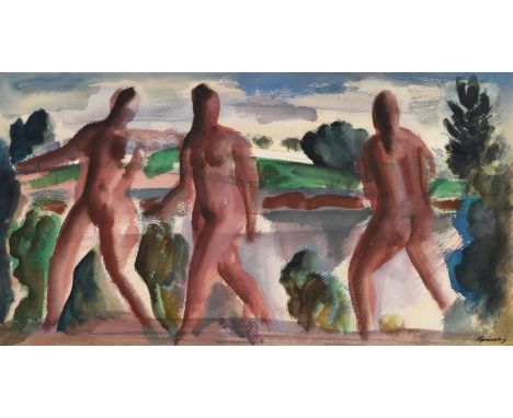 BERNARD MENINSKY (BRITISH 1891-1950)THE BATHERS Watercolour Signed (lower right)30 x 55.5cm (11¾ x 21¾ in.)Provenance:Dr S. C