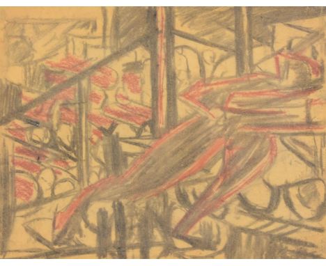 λ DAVID BOMBERG (BRITISH 1890-1957)BOMB STORE Red and black chalk on tracing paper 26 x 33.5cm (10 x 13 in.)Executed in 1942.