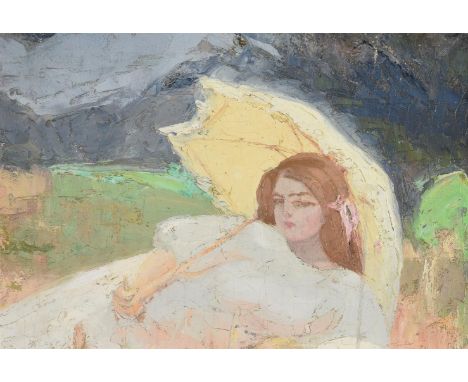 JACQUELINE MARVAL (FRENCH 1866-1932)GIRL WITH A PARASOLOil on board33.5 x 49.5cm (13 x 19¼ in.)Provenance:Crane Kalman Galler