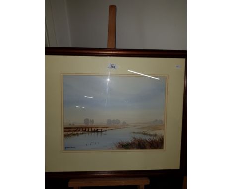 WATERCOLOUR MORNING LIGHT IN THE FENS SIGNED BY A J CARTMEL CROSSLEY