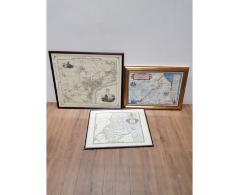 GILT FRAMED THE REIVER FAMILIES OF THE BORDERS C 1500 1700 WITH 1856 NORTH SHIELDS MAP AND ONE OTHER