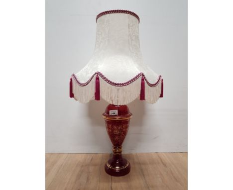 GILT RUBY GLASS TABLE LAMP AND SHADE