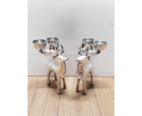 PAIR OF CAST METAL SCANDINAVIAN STAG DOUBLE TEA LIGHT HOLDERS