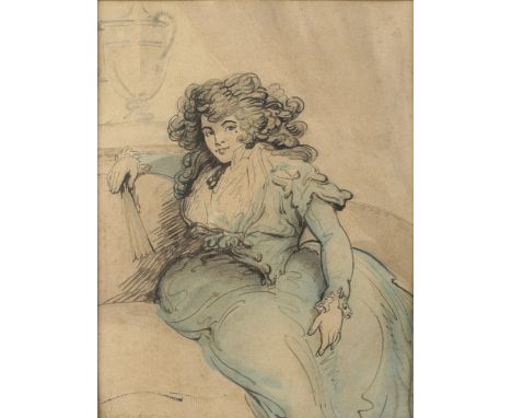 ASCRIBED TO THOMAS ROWLANDSON (1756-1827) A portrait study of a young woman seated in an interior, signed in pencil lower lef